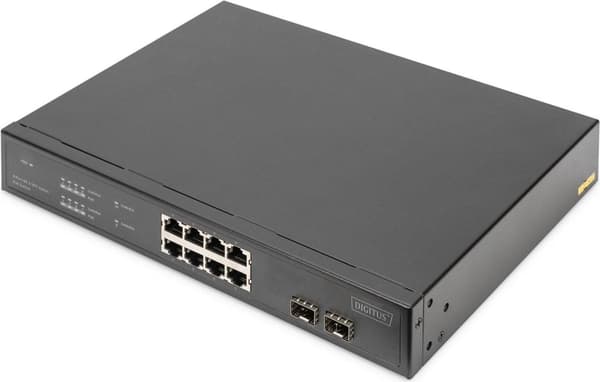 Digitus Gigabit Ethernet 8-ports PoE-switch med 2 SFP UPLINK-porte - 140W PoE Power Budget - Uadministreret - Gigabit Ethernet (10/100/1000) - Power o Grå