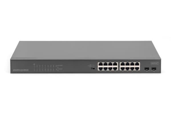 DIGITUS DN-95347-1 - Switch - 19" - ej hanterad - 16 x 10/100/1000 (PoE+) + 2 x Gigabit SFP (upplänk) - rackmonterbar - PoE+ (247 W)