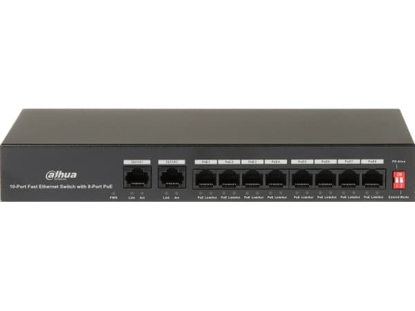 Dahua Technology PoE DH-PFS3010-8ET-65, Fast Ethernet (10/100), Strömförsörjning via Ethernet (PoE) stöd