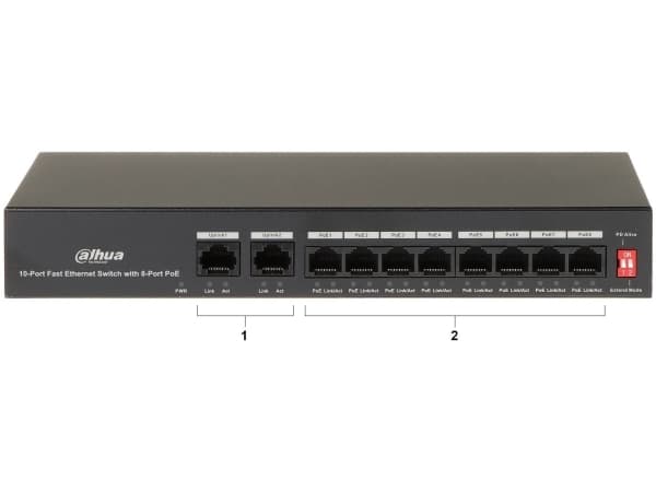 Dahua Technology PoE DH-PFS3010-8ET-65, Fast Ethernet (10/100), Strömförsörjning via Ethernet (PoE) stöd