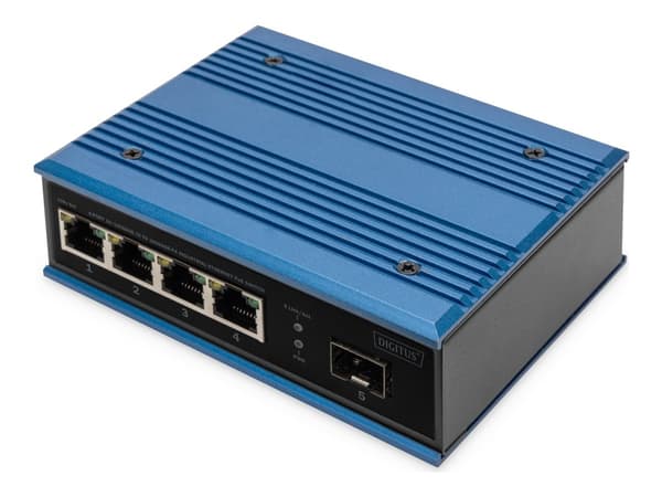 DIGITUS Industrial Ethernet Switch 4-Port 10/100Base-TX DC 48-57V Sort, Blå