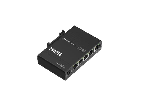 Teltonika TSW114 - Switch - ohanterad - 5 x 10/100/1000 - DIN-skenmonterbar, väggmonterbar - Passiv PoE