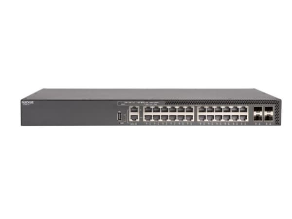 Ruckus ICX 8200 - Switch - L3 - Administrerad - 24 x 10/100/1000 (PoE+) + 4 x 25 GbE SFP28 (stacking / uplink) - framsidan och sida till baksidan - r