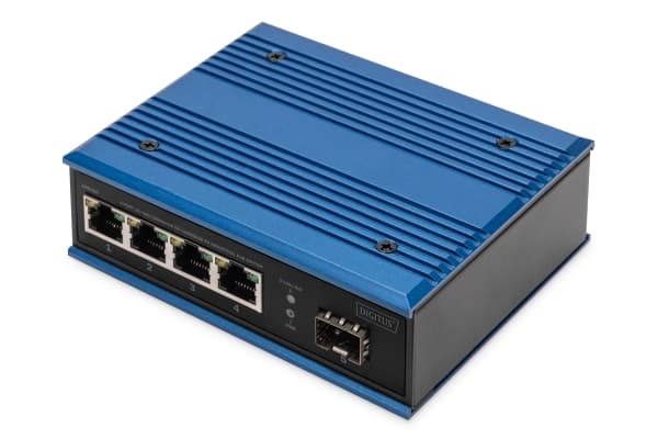 DIGITUS - Switch - industriell - ohanterad - 4 x 10/100/1000 (PoE) + 1 x gigabit SFP (upplänk) - DIN-skenmonterbar - PoE