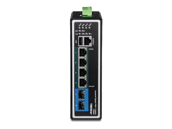 TRENDnet TI-BG62i - Switch - industriell - L2+ - Administrerad - 4 x 10/100/1000 (PoE++) + 2 x Gigabit SFP - DIN-skenmonterbar - PoE++ (360 W) - TAA-