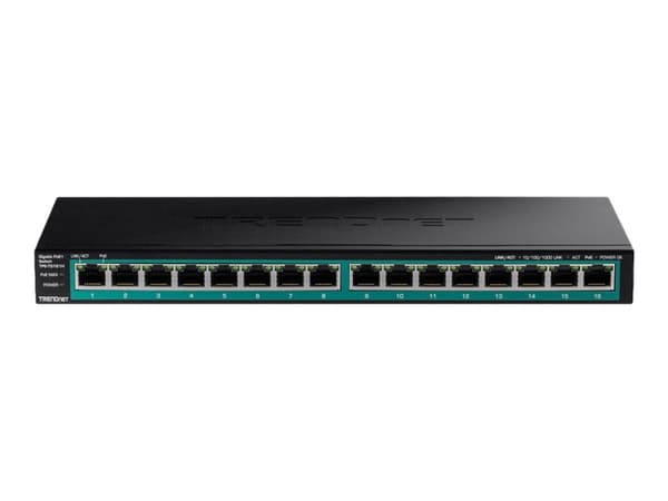 TRENDnet TPE TG161H - Switch - 16 x 10/100/1000 (PoE+) - monterbar på stativ - PoE+ (120 W)