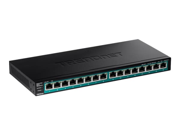 TRENDnet TPE TG161H - Switch - 16 x 10/100/1000 (PoE+) - monterbar på stativ - PoE+ (120 W)