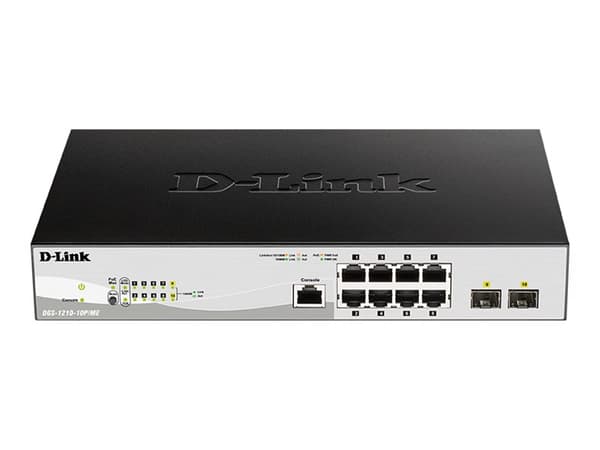 D-Link DGS 1210-10P/ME - Switch - Administreret - 8 x 10/100/1000 (PoE) + 2 x Gigabit SFP - monterbar på stativ - PoE (78 W)