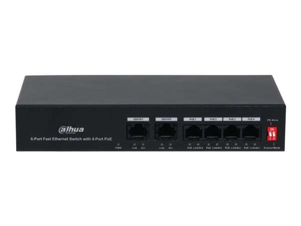 Dahua Technology PoE DH-PFS3006-4ET-36, Fast Ethernet (10/100), Strömförsörjning via Ethernet (PoE) stöd Svart