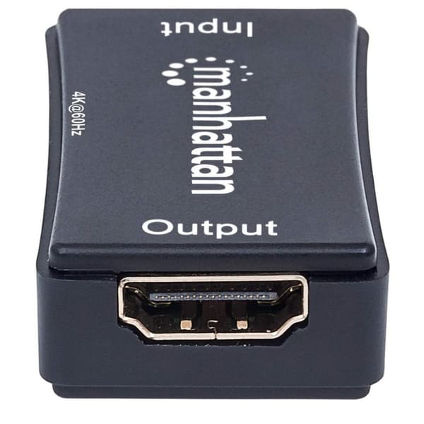 Manhattan HDMI Repeater, 4K@60Hz, Aktiv, Forstærker HDMI-signal op til 40m, Sort, Tre års garanti