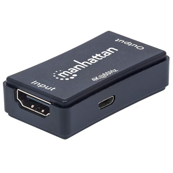 Manhattan HDMI Repeater, 4K@60Hz, Aktiv, Forstærker HDMI-signal op til 40m, Sort, Tre års garanti