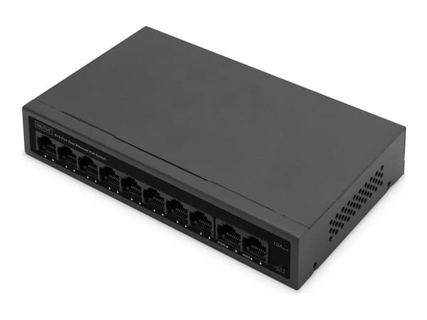 DIGITUS - Switch - IEEE 802.3af, IEEE 802.3at - ostyrd - 8 x 10/100 (PoE+) + 2 x 10/100 - stationär - PoE+ (60 W) Svart