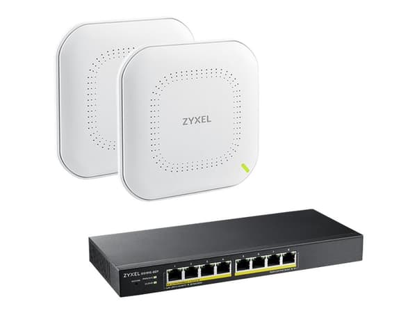 Zyxel GS1915 Netzwerk Starter Kit GS1915-8EP 1x + NWA90 2x - Starter Kit - switch - 2x WiFi 6 åtkomstpunkter och PoE-switch med 8 portar och smart ha