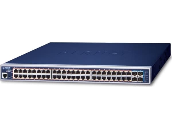 PLANET GS-5220-48P4X, hanterad, L3, Gigabit Ethernet (10/100/1000), Strömförsörjning via Ethernet (PoE) stöd, Rackmontering, 1U