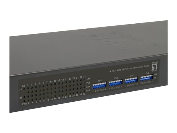 LevelOne FGP-3400W630 - Switch - 32 x 10/100 (PoE+) + 2 x 10/100/1000 - rackmonterbar, skrivbordsmodell - PoE+ (630 W)