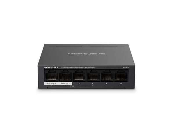 Mercusys MS106LP, hanterad, Fast Ethernet (10/100), Strömförsörjning via Ethernet (PoE) stöd, Monteringsbar på väggen