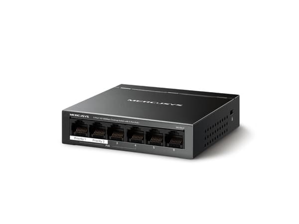 Mercusys MS106LP, hanterad, Fast Ethernet (10/100), Strömförsörjning via Ethernet (PoE) stöd, Monteringsbar på väggen