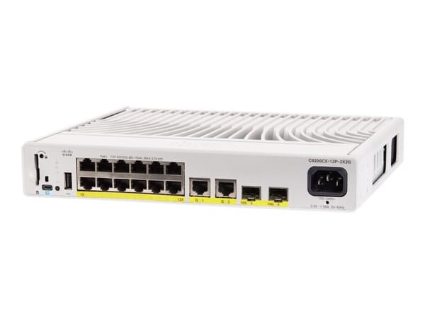 Cisco Catalyst 9200CX - Network Advantage - switch - kompakt - L3 - Styrt - 12 x 10/100/1000 (PoE+) + 2 x 1000Base-T + 2 x 10 Gigabit SFP+ (opplenke)