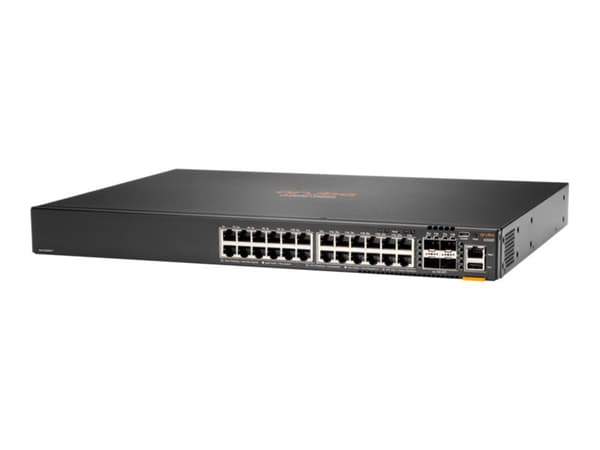 Hewlett Packard Enterprise Aruba 6200F 24G 4SFP+, hanterad, L3, Gigabit Ethernet (10/100/1000), monterad på stativ, 1U Svart