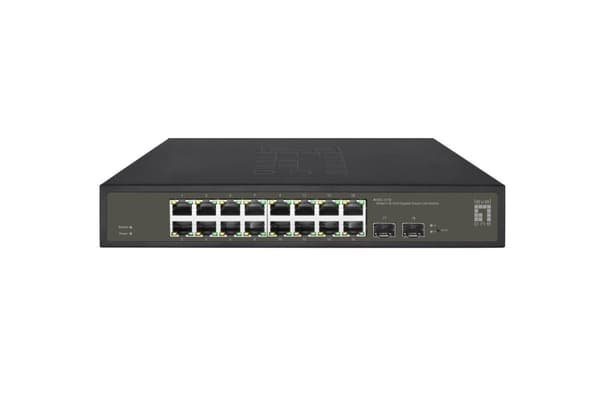 LevelOne Hilbert 18-porttinen Gigabit Smart Lite Switch - 16 x Gigabit RJ45 - 2 x Gigabit SFP (GES-2118) musta