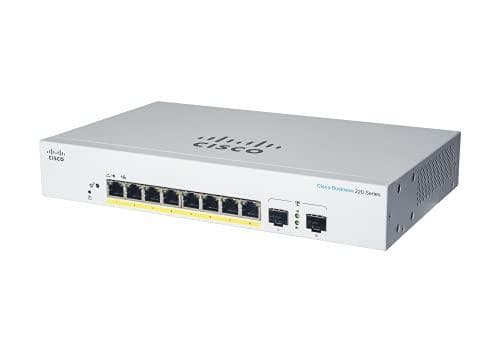 Cisco Business 220-serien CBS220-8P-E-2G - Switch - Smart - 8 x 10/100/1000 (PoE+) + 2 x Gigabit SFP (Uplink) - rackmonterbar - PoE+ (67 W) Vit