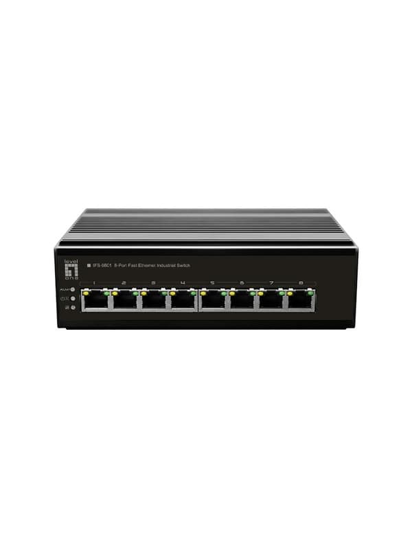 LevelOne Switch 8 Port FE IFS-0801 DIN-kisko, -30°C - 65°C (IFS-0801) musta