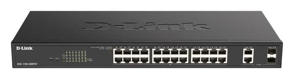 D-Link DGS 1100-26MPV2 - Switch - Smart - 24 x 10/100/1000 (PoE+) + 2 x combo Gigabit SFP - rackmonterbar - PoE+ (370 W) Svart