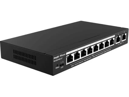 Haarukkakytkin|RUIJIE|Tyyppi L2|10x10Base-T / 100Base-TX / 1000Base-T|PoE+-liitännät 8|RG-ES210GC-LP Svart