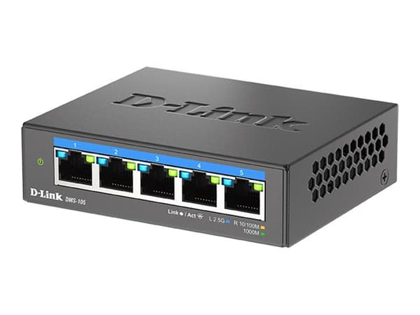 D-Link DMS 105 - Switch - ohanterad - 5 x 10/100/1000/2.5G - skrivbordsmodell, väggmonterbar Svart