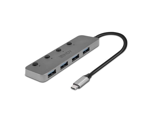 Lindy 43383, USB 3.2 Gen 1 (3.1 Gen 1) Type-C, USB 3.2 Gen 1 (3.1 Gen 1) Type-A, 5000 Mbit/s, Grå, Akrylnitrilbutadienstyren (ABS), Gjuten aluminium,