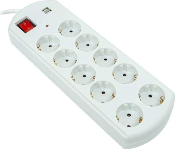 EXD-jatkojohto 5m, 10 pistorasiaa, 2x USB, kytkimellä varustettuna