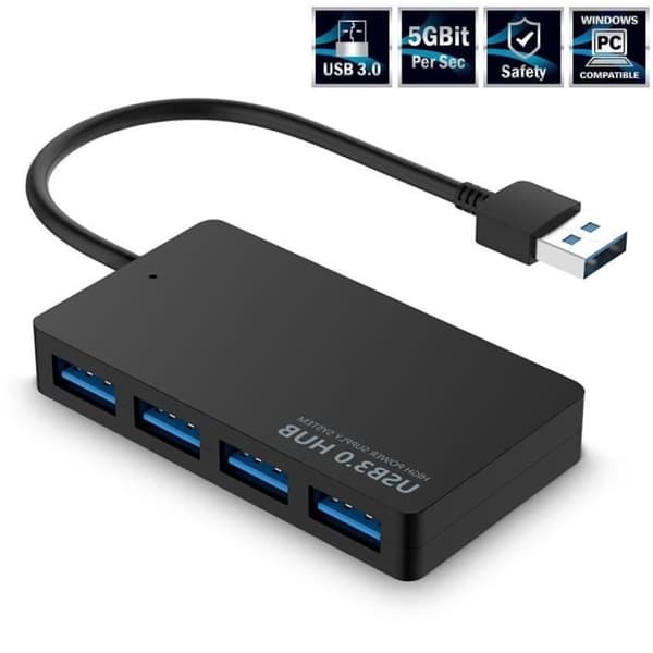 USB2.0 Black 7 Port - High Speed USB Hub Flera externa portar, USB Splitter Adapter, Expander, en