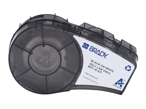 Brady M21-18-427, Valkoinen, Itse kiinnittyvä tulostintarra, Stanssausmerkintä, DP1, Vinyyli, Lämpösiirto