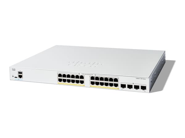 Cisco Catalyst 1300-24FP-4G Managed Switch, 24 Port GE, Full PoE, 4x1GE SFP, Limited Lifetime Protection (C1300-24FP-4G), Managed, L2/L3, Gigabit Eth Harmaa