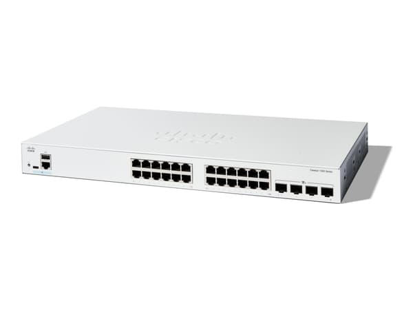 Cisco Catalyst 1300-24T-4X - Switch - L3 - Styrt - 24 x 10/100/1000Base-T + 4 x 10 Gigabit SFP+ - rackmonterbar Hvit