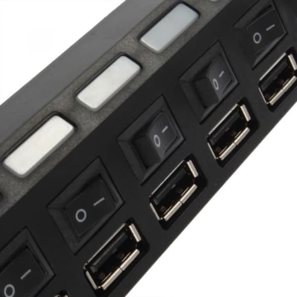 USB 2.0 Hub - 7 Port USB Hub - 7 Ports Adapter - Plug and Play - Röd LED - Svart