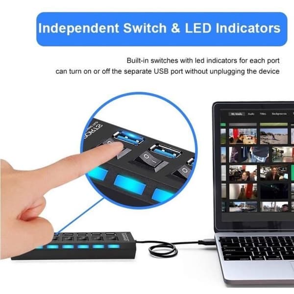 7-portars USB 2.0 - Multi USB 2.0 Hub USB 2.0 Splitter, Strömadapter, Multiple Extender, USB Hub