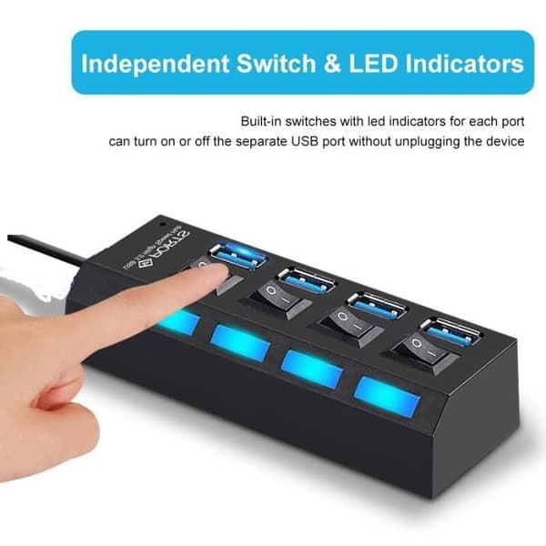 Black 7 Port 2.0 - Multi USB HUB 2.0 Splitter, Multipel USB 2 HUB-förlängning utan strömadapter