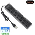Miniatyrbild 1 av 4: Black 7 Port 2.0 - Multi USB HUB 2.0 Splitter, Multipel USB 2 HUB-förlängning utan strömadapter