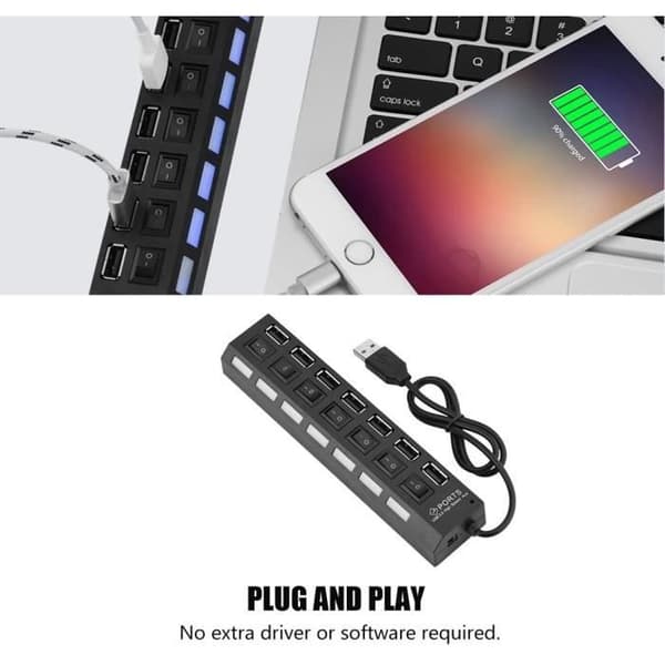 USB 2.0 Hub 7 portar USB splitter Flera USB-portar Adapter Höghastighets 480mbps[360]