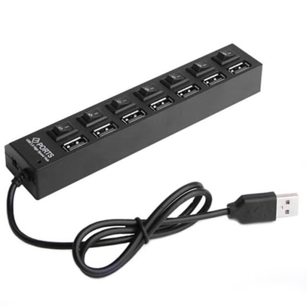 7Ports LED Splitter Light USB 2.0 Adapter Hub Ström på/av Switch Tool
