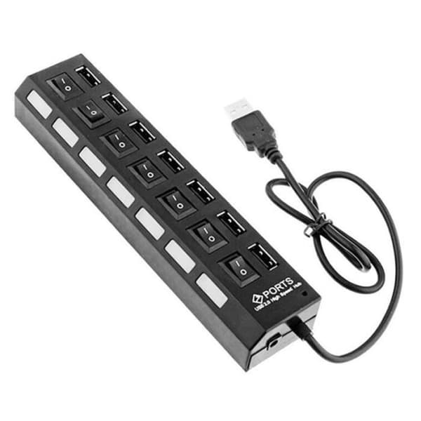 7Ports LED Splitter Light USB 2.0 Adapter Hub Ström på/av Switch Tool