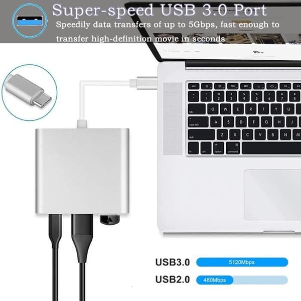 4K USB C till HDMI-adapter, EAERR Typ C HDMI Hub-adapter med USB 3.0 digitalomvandlare, USB C-laddarport [1320]