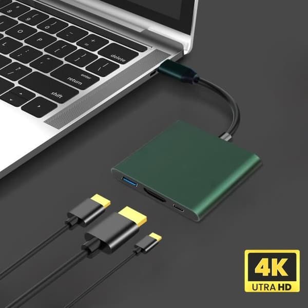 WHITE - USB typ c till HDMI HUB, USB C-kompatibel splitter, 3 i 1, 4K, HDMI, USB 3.0 PD, snabbladdning,