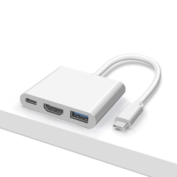 WHITE - USB typ c till HDMI HUB, USB C-kompatibel splitter, 3 i 1, 4K, HDMI, USB 3.0 PD, snabbladdning,