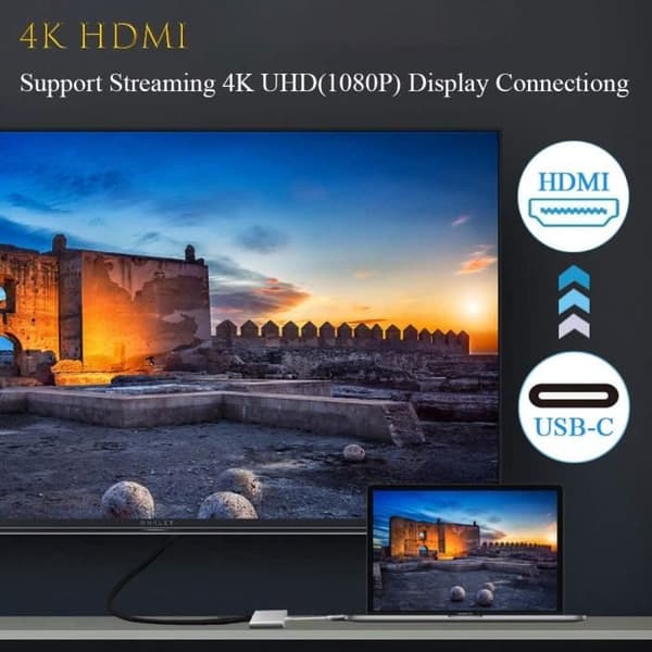 4K USB C till HDMI Adapter, Typ C Hub till HDMI Adapter Converter med USB 3.0-port och USB C-laddningsport kompatibel