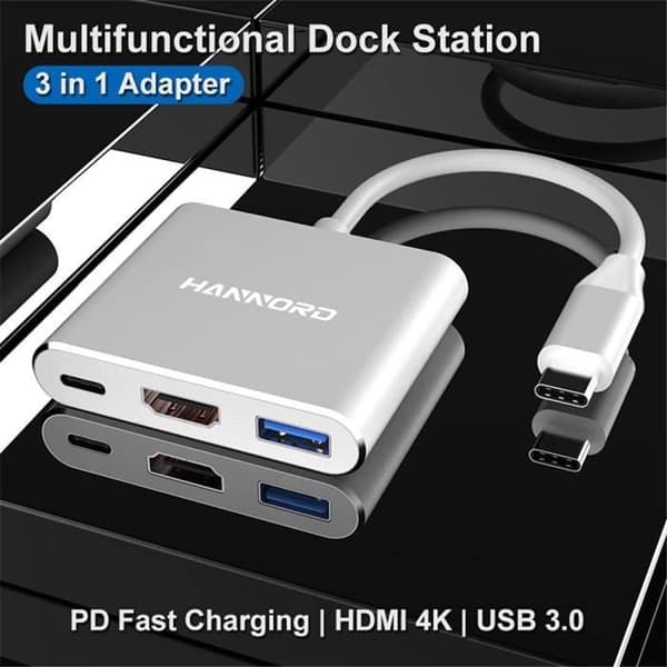 Märke Eono USB C till HDMI Adapter 3 i 1 Typ C Hub till HDMI 4K Converter med USB 3.0-port och laddningsport [916]