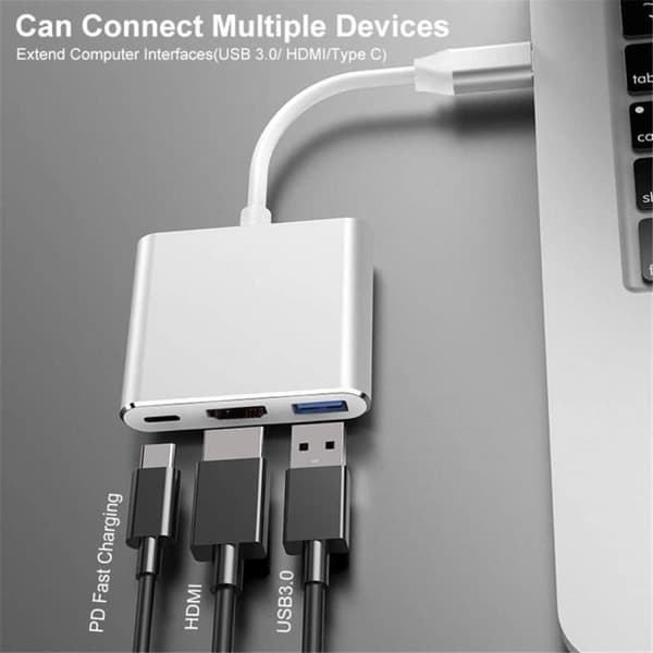 Märke Eono USB C till HDMI Adapter 3 i 1 Typ C Hub till HDMI 4K Converter med USB 3.0-port och laddningsport [916]