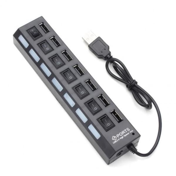 Svart version - Quwind 7 Port EUb 2.0 Hub Expansion Splitter Adapter #09 #74