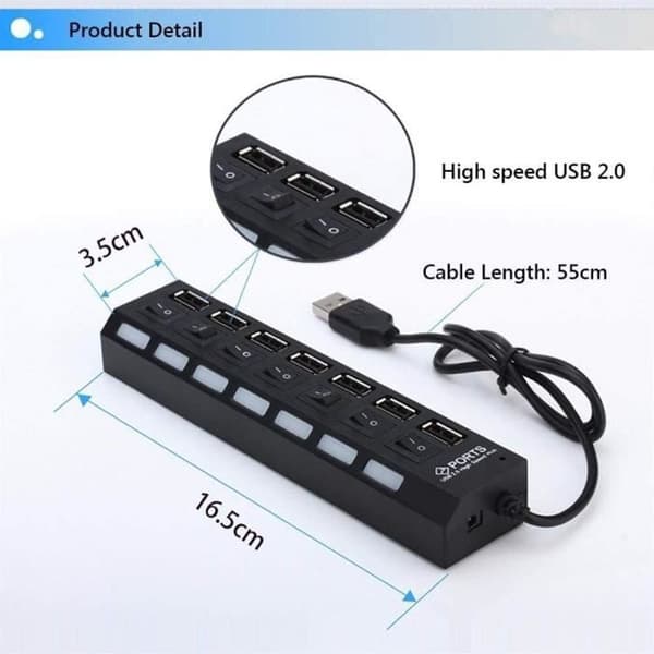 USB Hubs USB Hub JDL-A7 USB HUB Hub 7 portar USB 2.0 Oberoende Switch High Speed Indicator Ultra Slim Splitter 21289